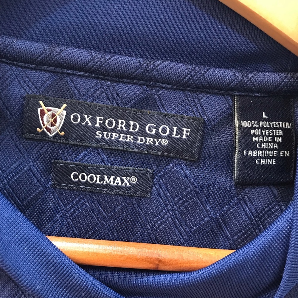 Oxford Golf Blue Collarless Shirt Large Diamond Print - Picture 2 of 7